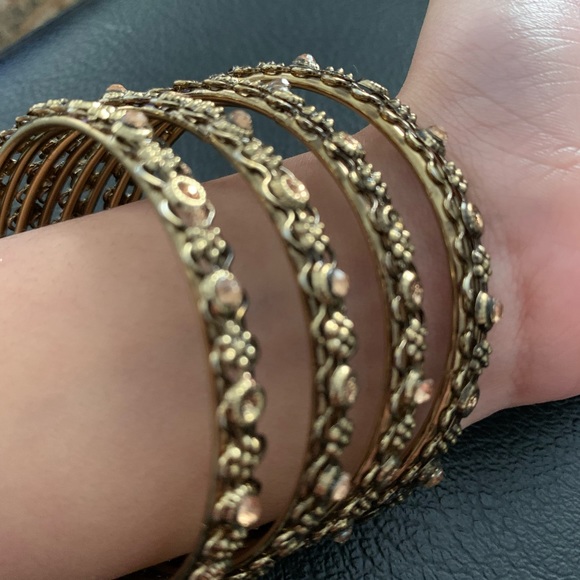 Antique Gold Bangles with Precious Gemstones x 4 - Picture 4 of 4
